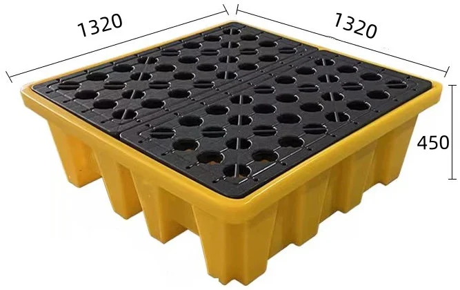 Pallet chống tràn 4 phuy cao 430mm ICD KT 1320x1320x430mm