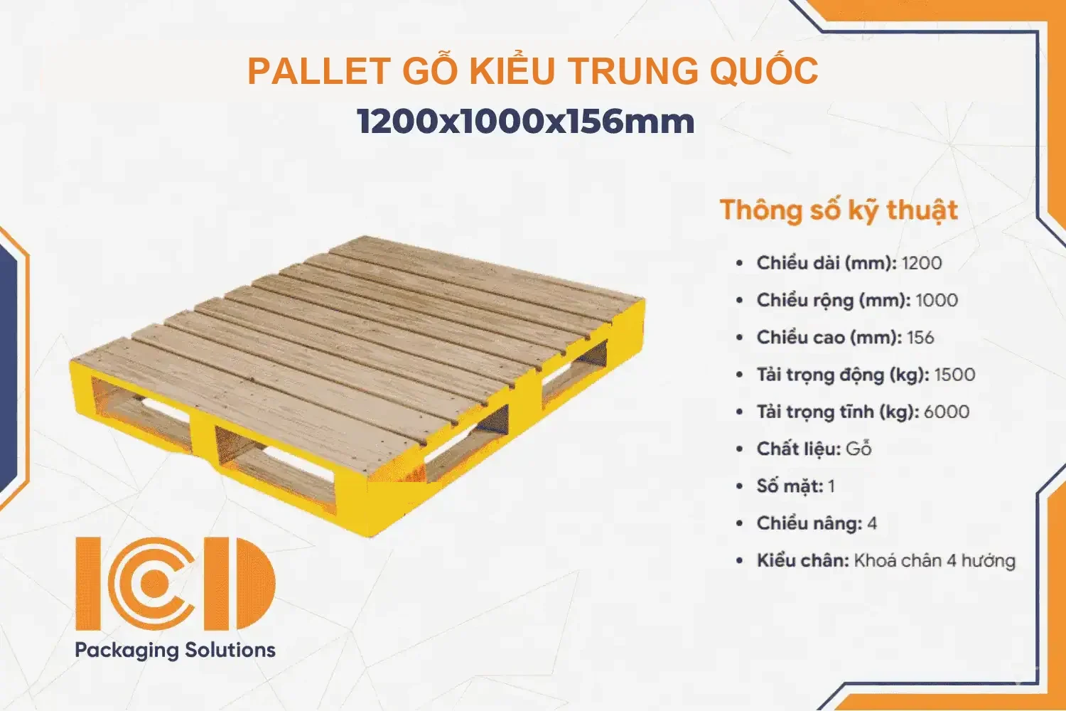 Pallet gỗ kiểu Trung Quốc KT 1200x1000x156mm - Pallet Gù