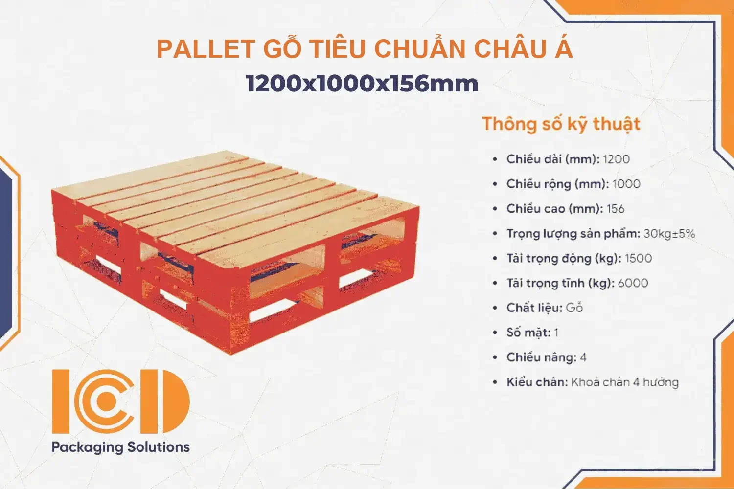 Pallet gỗ tiêu chuẩn châu Á KT 1200x1000x156mm - Pallet Gù