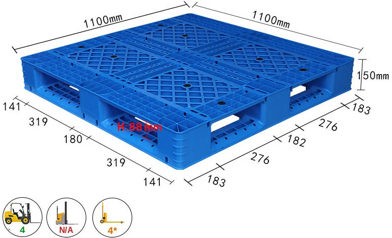 Pallet nhựa 2 mặt lưới ICD KT 1100x1100x150mm