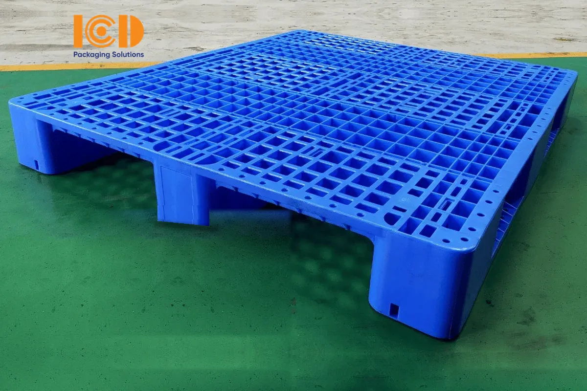 Pallet 3 chân ICD KT1300x1100x155mm xanh