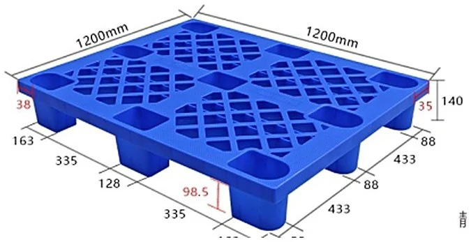 Bản vẽ kích thước pallet nhựa 9 chân mặt lưới 1200 x 1200 x 140 mm