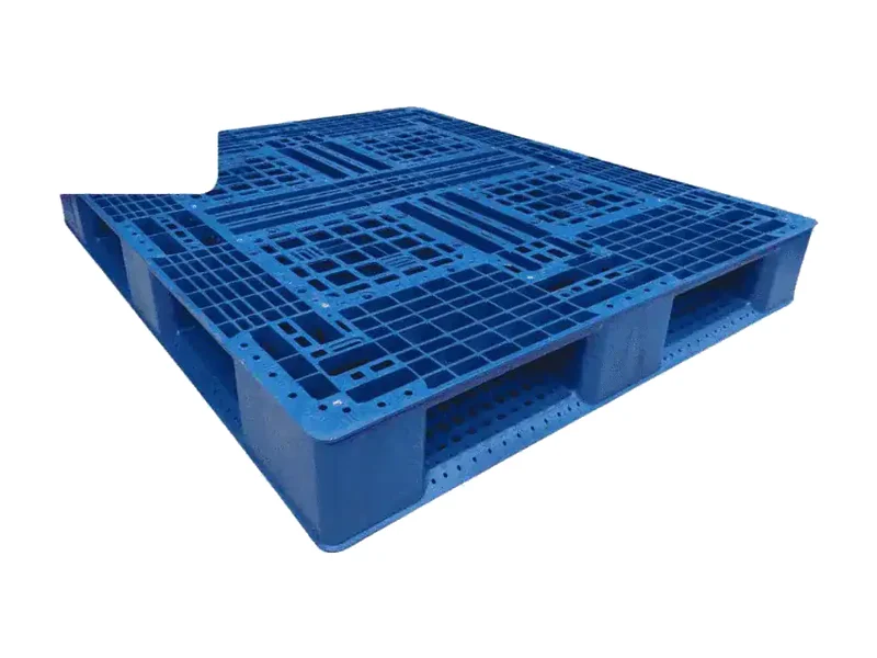 Pallet nhựa chữ thập màu xanh đậm làm từ nhựa tái sinh kích thước 1200 x 1000 x 150 mm