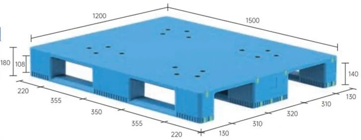 Bản vẽ kích thước pallet nhựa HDPE mặt phẳng nâng 4 chiều 1500 x 1200 x 180 mm