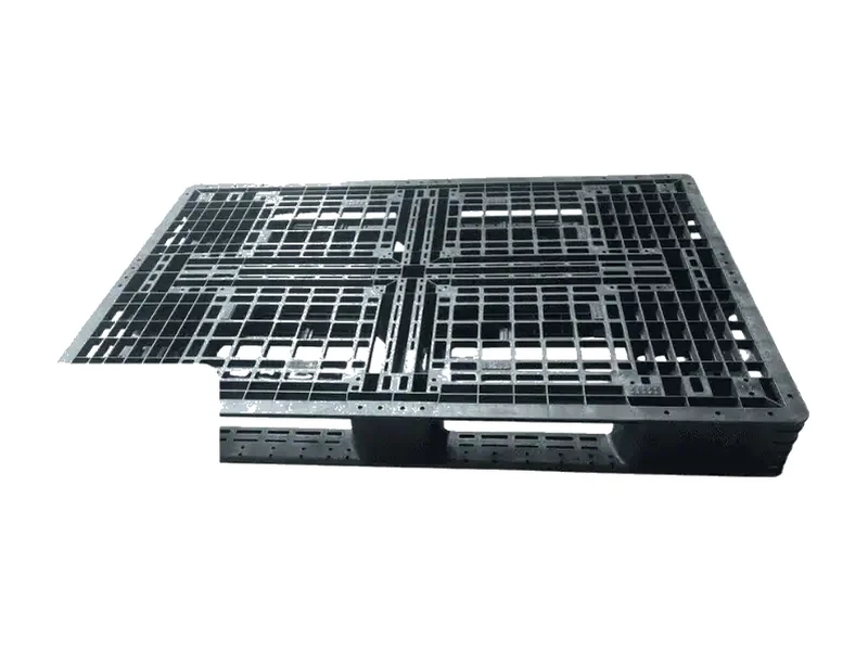 Black one-piece recycled-plastic export pallet, 1200 x 800 x 120 mm