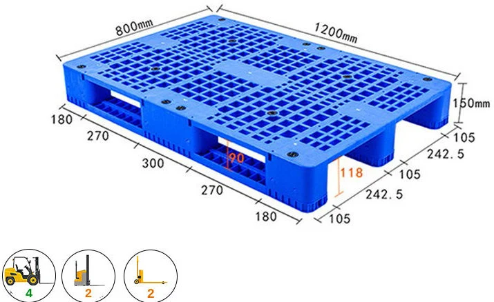 Pallet nhựa mặt lưới 3 chân chữ thập, dùng trong kho ICD KT 1200x800x150mm (10,5 kg)