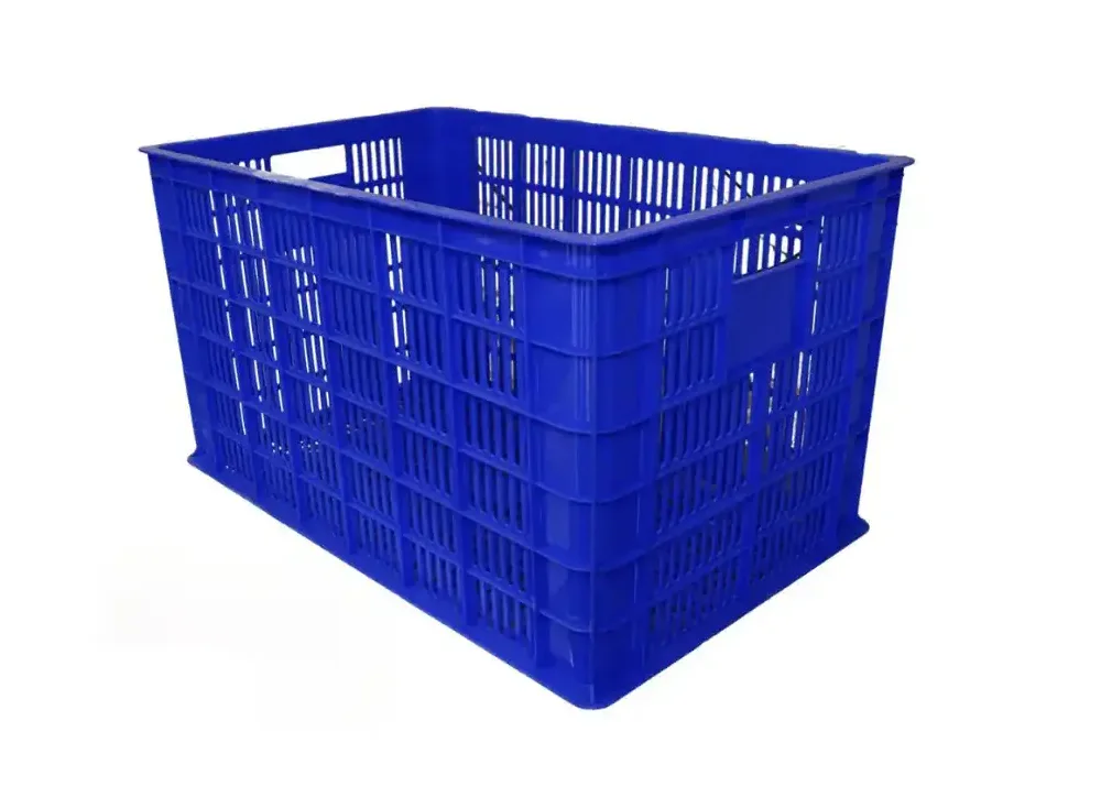 Sọt nhựa sóng hở màu xanh dương cỡ 780 x 500 x 430 mm thành dạng nan, có lỗ tay cầm