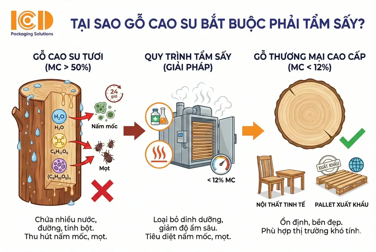 why rubber wood must be treated and dried