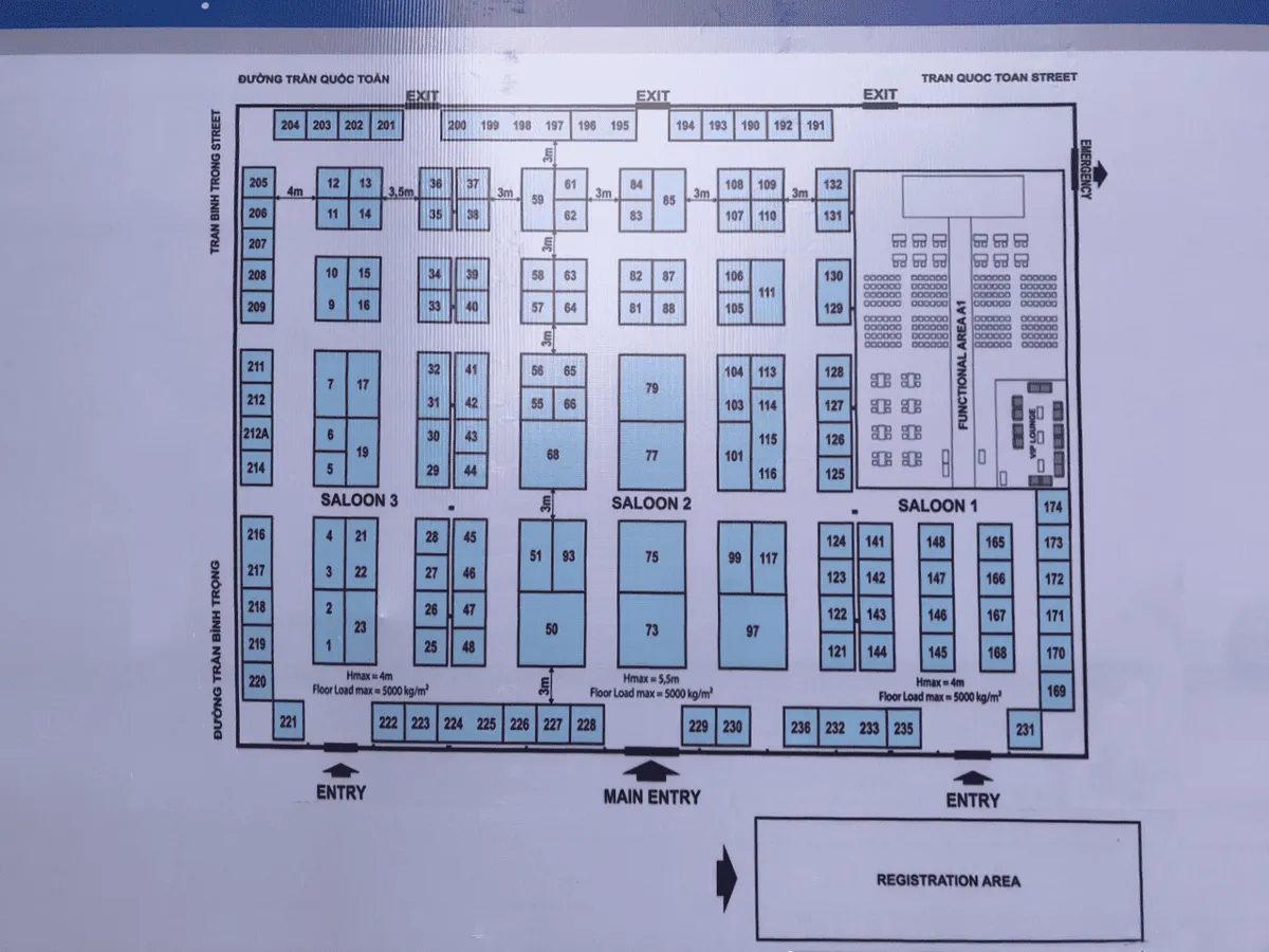 Sơ đồ bố trí gian hàng triển lãm VIMEXPO 2020